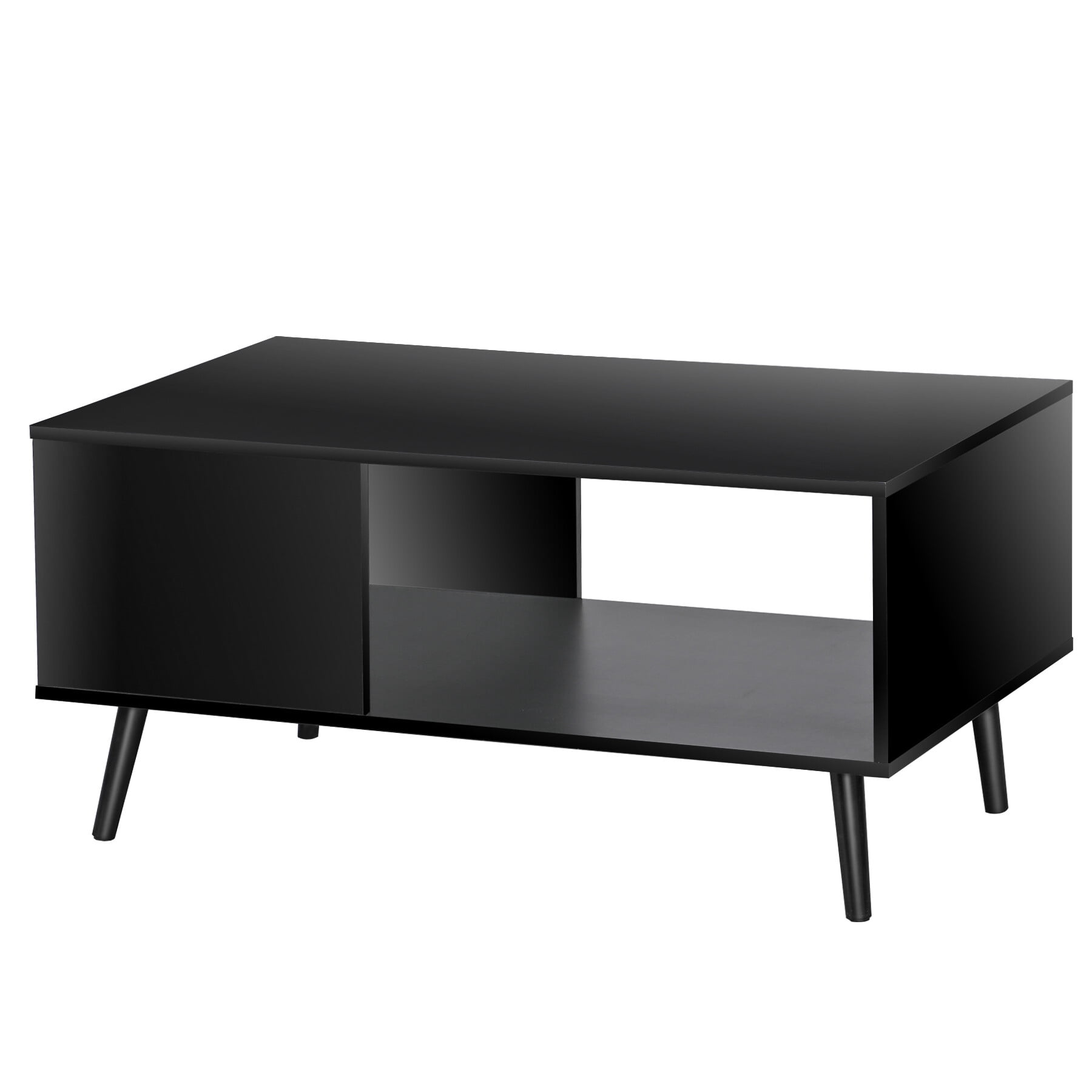 ZENY Wood Frame Mid Century Coffee Table with Open Storage Shelf Livingroom TV Table, Black