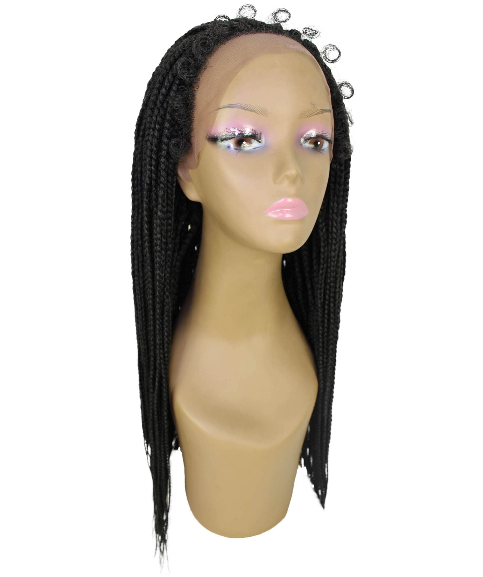 LUXLUXE Layla Straight 27.5 Inch Long 4X4 Hand-Tied Lace Braided Wig, High-Quality Heat Resistant Fiber, 20+ Shades of Natural, Dip Dyed, & Blended Colors (#1B - Natural Black)