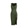 thumbnail image 2 of Summer Saving Wycnly Womens Dresses Casual Button up Drawstring Sexy Ruched Slit Bodycon Party Club Tank Dresses Summer Solid Scoop Neck Sleeveless Formal Midi Dress Army Green XL, 2 of 7