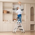 thumbnail image 4 of Step Ladder, 3 Step Ladder Folding Step Stool, Multi-Purpose Collapsible Ladder for Home or RV Outdoor Work, Heavy Duty 330 lbs Load (White, Red), 4 of 7
