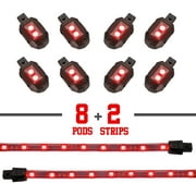 XKGlow Motorcycle LED Light Strip (8 x Pods + 2 x 8" Strips), Multiple Colors