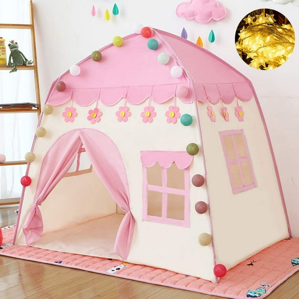 Tienda de campaña infantil de princesas para niñas, tienda de juegos tipo castillo, casa de juegos infantil de tela Oxford para uso en interiores y exteriores con luces de hadas.