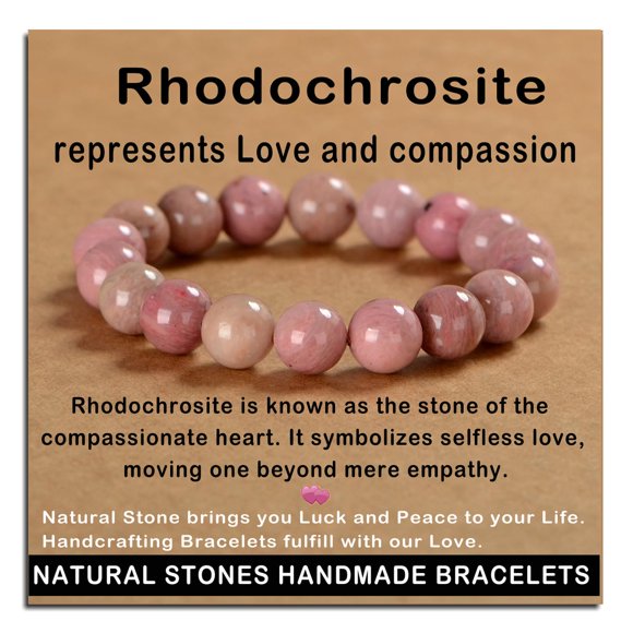 Woeilo Handmade Gemstone Stretch Elastic Bracelet Crystal Healing Reiki Nature's Beauty and Spiritual Essence Unisex (12mm, Rhodochrosite) Rhodochrosite 12mm