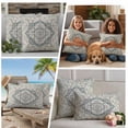 thumbnail image 5 of Beige Boho Floral Outdoor Waterproof Pillow Covers, Medieval Vintage Ethnic Flower Abstract Decorative Square Throw Pillowcase Sofa Cushion Sham for Patio/Couch/Chair, 26"x26" 2 Pack, 5 of 8