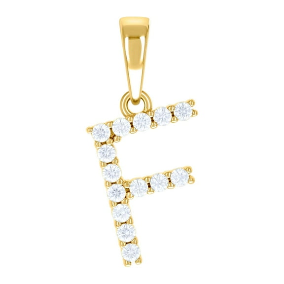 925 Sterling Silver Yellow-tone Unisex Cubic Zirconia Letter Name Personalized Monogram Initial F Alphabet Charm Pendant