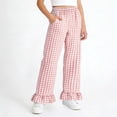 thumbnail image 2 of Posijego Girls Ruffled Pants Plaid Print Wide Leg High Waisted Loose Casual Summer Trousers Pants with Pockets 5-15 Years, 2 of 7