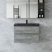 Modern 30" Wall-Mounted Bathroom Vanity in Grey with Black Quartz Sand Top Basin