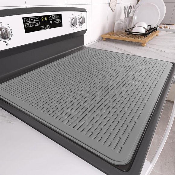 Djiypn Stove Top Cover for Electric Stove- Range Covers for Electric Stove, Silicone Large Dish Drying Mat, Glass Cooktop Covers, Flat RV Range Top Mats (Gray, 28"x20")