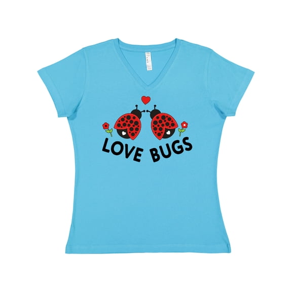 Inktastic Love Bugs Red Ladybugs Valentine's Day Women's V-Neck T-Shirt