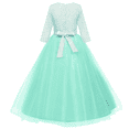 thumbnail image 6 of IDOPIP Flower Girls Vintage Lace Dress Kids 3/4 Sleeve Tulle Dresses Wedding Party Prom Ball Gown, 6 of 9