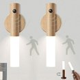 thumbnail image 1 of Juego de 2 luces LED para escaleras, sensor de movimiento, funciona con pilas, luz nocturna de madera para interiores, luz de pared para armario magnética inalámbrica portátil re, 1 of 5