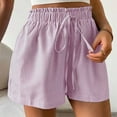 thumbnail image 2 of Women's Striped Beach Shorts - High Waist Elastic Drawstring with Side Pockets, Quick-Dry Fabric for Swimming & Vacation Casual Wear,Light pink M, 2 of 5