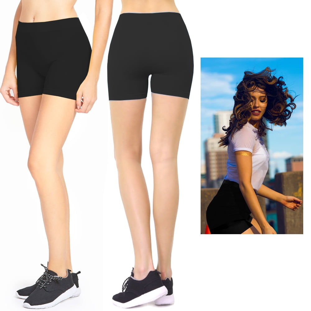 AllTopBargains Women Biker Shorts Leggings Cycling Stretch Hot Yoga Exercise One Size, Black