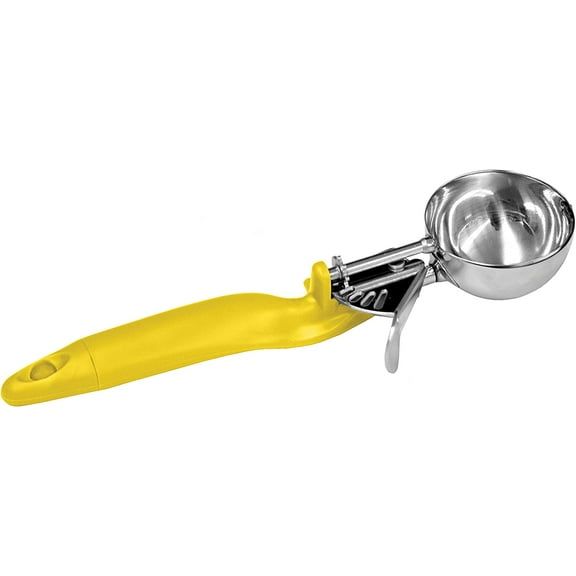 TrueCraftware – 1 5/8 oz Stainless Steel Lever Disher, Yellow Ergo Handle, NSF Certified