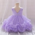 thumbnail image 5 of NAISIBABY Toddler Girls Princess Dress, Pleated Tulle Hem Bowknot Mesh Sleevelss Pageant Birthday Wedding Party Dress Purple 18Months, 5 of 9