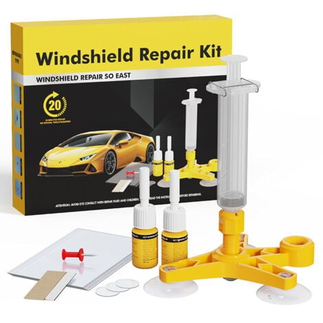 Car Windshield Repair Kit – Windshield repair kit with pressure syringes for repairing windshield chips, star-shaped and half-moon cracks