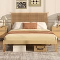 thumbnail image 2 of Gymax Full Size Bed Frame w/ Rattan Headboard 10 Solid Wood Legs & 12 Wooden Slats, 2 of 10