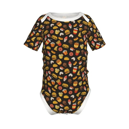 

Adobk Burger Fries Print Baby Climbing Clothes Jumpsuit Rompers Classic Rompers Child Short sleeve Bodysuits-9M