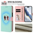 thumbnail image 4 of For Samsung Galaxy S24 5G RFID Blocking Protective Purse 2-in-1 Detachable Bicolor Wallet Case Magnetic Flip Cover Multi-Card Slots Pocket With Wrist Strap Phone Case,Green,For Galaxy S24 (5G), 4 of 7