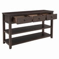 thumbnail image 6 of Retro Design Console Table with 2 Open Shelves & 3 Drawers, Pine Solid Wood Frame and Leg, Narrow Long Sofa Table, Large Storage Space for Living Room, Entryway, Espresso, 6 of 7