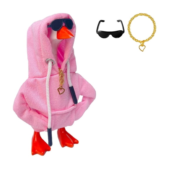 Mini Goose Costume Accessory Set,Stylish Hoodie with Sunglasses and Gold Heart Chain,Fun Home Office Desk Decor