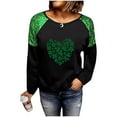 thumbnail image 4 of St Patricks Day Shirt Women Funny Patchwork Long Sleeve Top Shamrock Print Shirt Crew Neck Casual Shirts Cute Festival Outfits Green Tops for Women, 4 of 9