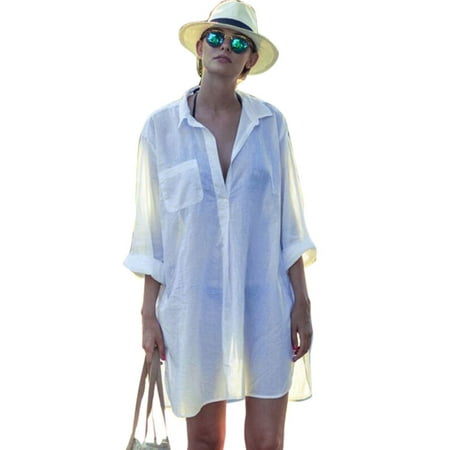 - Womens Bikini Cover Up V Neck Swimsuit Swimwear Beach Dress Robe Tunic Shirt