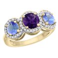 thumbnail image 1 of 10K Yellow Gold Natural Amethyst & Tanzanite Sides Round 3-stone Ring Diamond Accents, size 5.5, 1 of 2