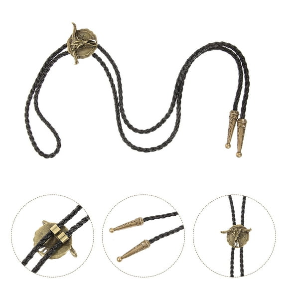 WRITWAA Brown Vintage Men's Necktie with Alloy Cow and PU Rope, 100 cm, Stylish Tie for Work, Parties, and Formal Events