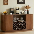 thumbnail image 3 of S-HOME Modern Wavy Curve Sideboard -Glassware Holder Coffee Bar And Wine Cabinet Storage Design With Adjustable Shelves For Kitchen Or Dining Rooms, Walnut, 3 of 11