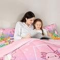 thumbnail image 4 of Manfei Alphabet A Art Twin Comforter Sets,Kawaii Axolotl Bedding Set,Pink,Pink Reversible,2-Piece,1 Comforter and 1 Pillowcase, 4 of 7