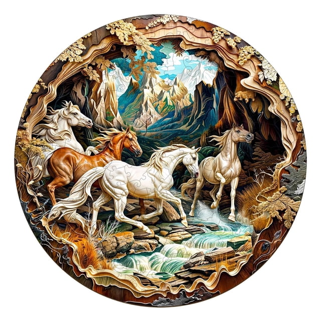Puzzle de madera Pijesaksa Running Horses 3D Visual 200 piezas