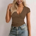 thumbnail image 2 of yillto Women Wrap V Neck Shirts Short Sleeve Basic Slim Tee Summer Tunic Tshirt Solid Color Soft Blouse, 2 of 6