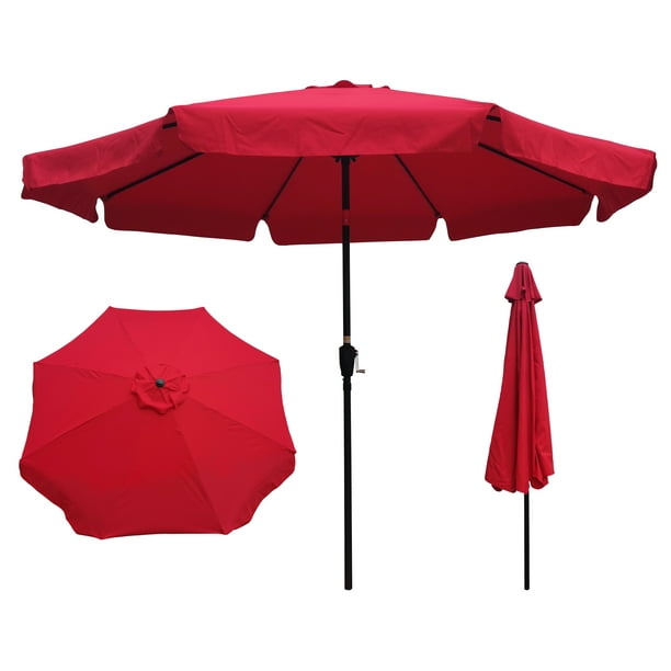 10FT Outdoor Patio Umbrella with Flap, Garden Round Umbrella Sturdy Beach Umbrella with Push