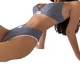 thumbnail image 3 of Women Two Pieces Bikini Set  Spaghetti Strap V Neck Patchwork Embroidery Bra with Underpants, 3 of 6