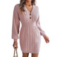 thumbnail image 2 of Sweater for Women Lantern Sleeve Sweater Dress Casual Pullover Cable Knitted Sweaters Alsol Lamesa, 2 of 6