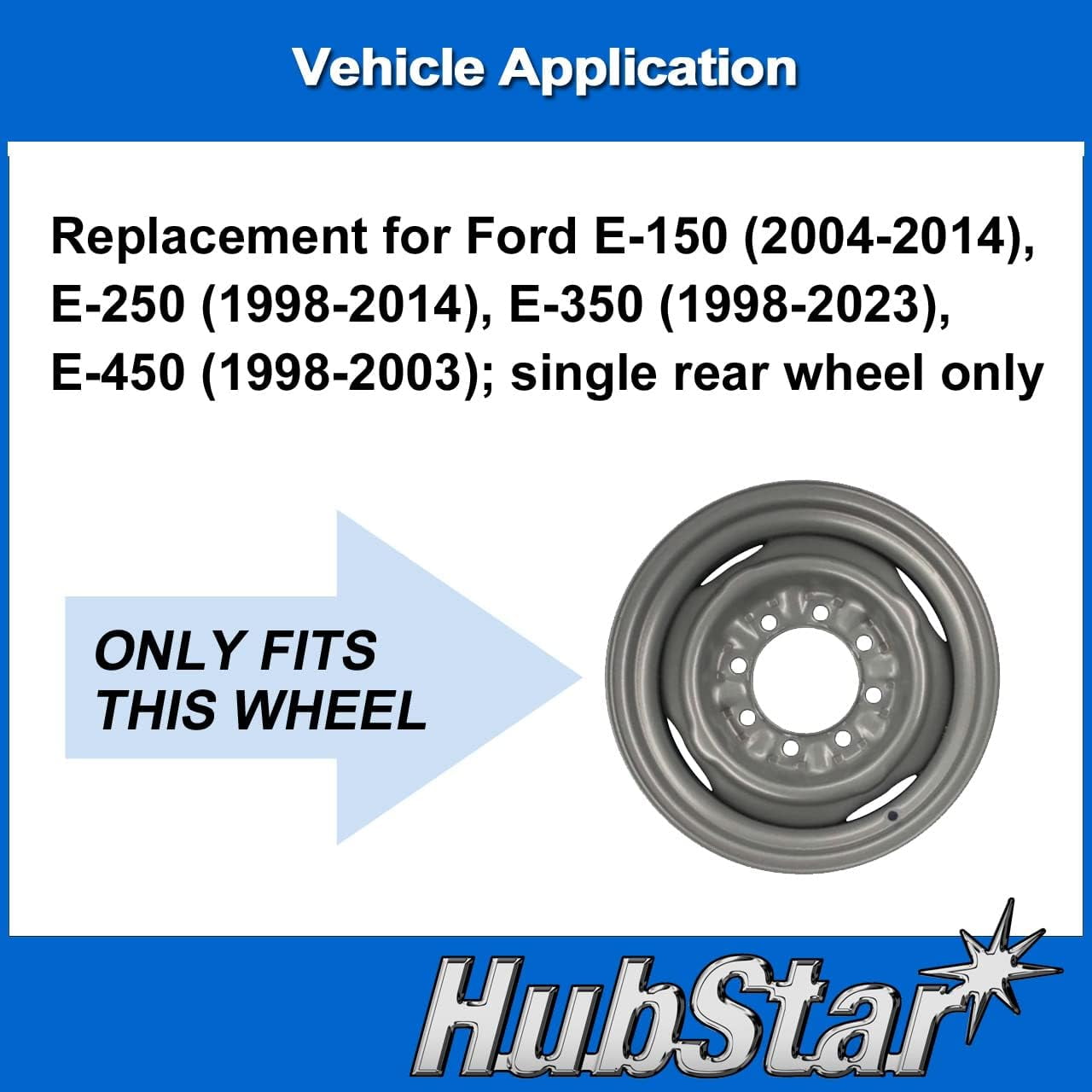 HubStar Hubcap for Ford Van 1998-2023, Gloss Black Premium Heavy-Duty Replacement 16-inch (1 Piece)