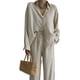 thumbnail image 3 of Conjunto de 2 piezas para mujer, estilo casual, manga larga, camisa con botones y pantalones largos con cordón, conjunto de blusa para vacaciones de verano, 3 of 5