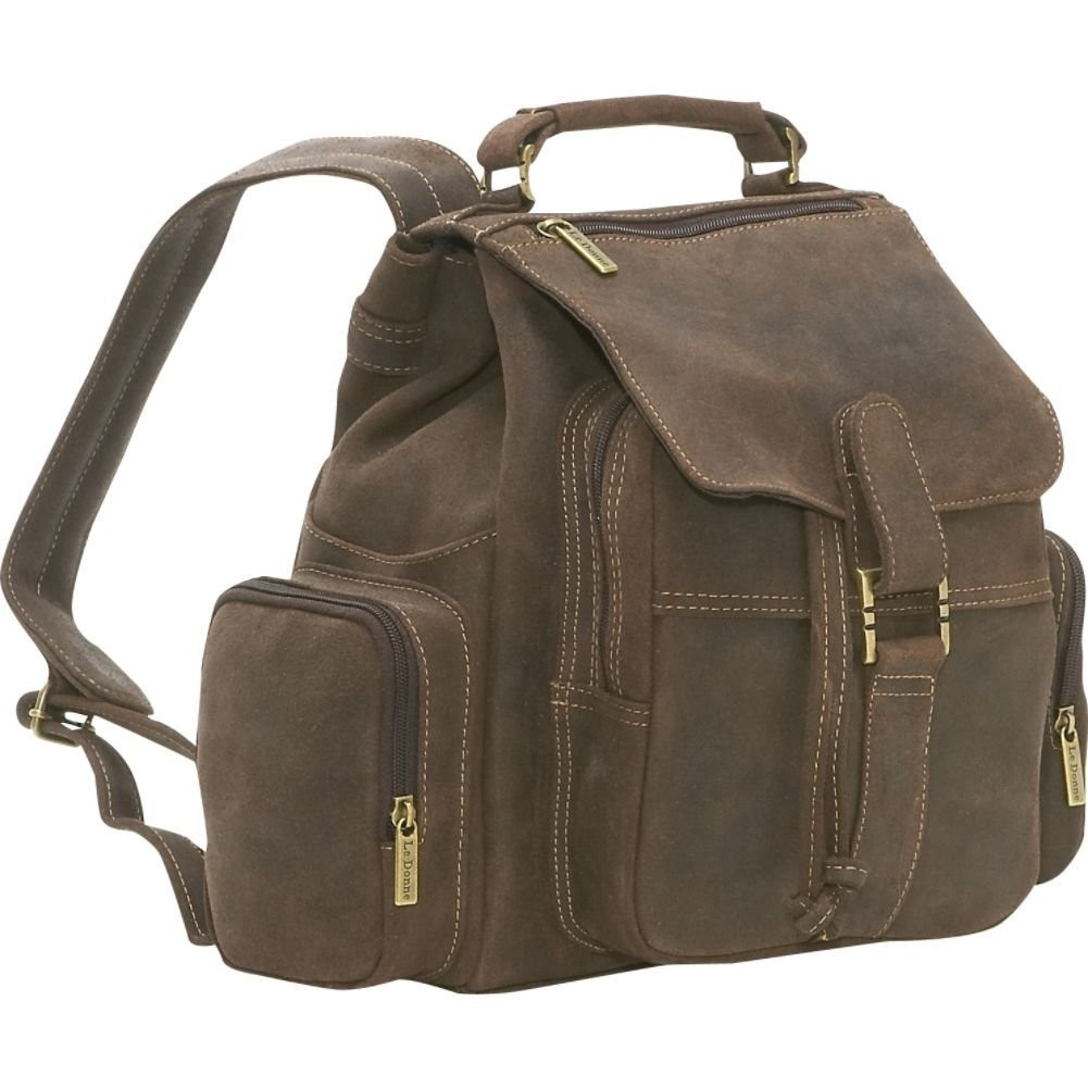 Le Donne Leather DS-01-Choc Distressed Leather Multi Pocket Backpack&#44; Chocolate - image 2 of 7