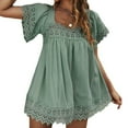 thumbnail image 1 of Blusas de encaje de verano para mujer, manga corta, cuello cuadrado, blusas fluidas, camisas para fiestas, playas, vacaciones, 1 of 6