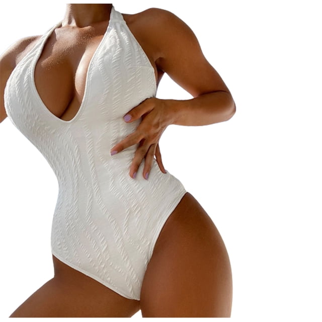Birdeem Womens Beach Solid Color Hanging Neck One-Piece Swimsuit