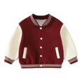 thumbnail image 3 of Toddler Boys Girls Varsity Jacket Stand Collar Bomber Coat Baseball Sweatshirt Colorblock Drop Shoulder Outerwear Pockets, 3 of 9