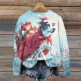 thumbnail image 3 of Women's Fashion Christmas Printed Long Sleeve Loose Round Neck Sweatshirt Top, Holiday Themed Fall Winter Wear with Comfort Fit and Soft Material for Daily Use,Cyan,M, 3 of 6
