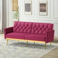 thumbnail image 5 of ACMEASE Velvet Sofa Bed w/Adjustable Armrests & Backrests, Modern Convertible Sleeper Sofa, Tufted Futon Sofa for Bedroom, Living Room, Apartment, Fuchsia, 5 of 7
