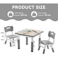 thumbnail image 3 of Kids Study Table and Chairs Set, Height Adjustable Toddler Table and Chair Set for Kids Ages 3-8, 23.6" L x 23.6" W Graffiti Desktop Plastic Children Art Table with 2 Seats, W-Grey, 3 of 5