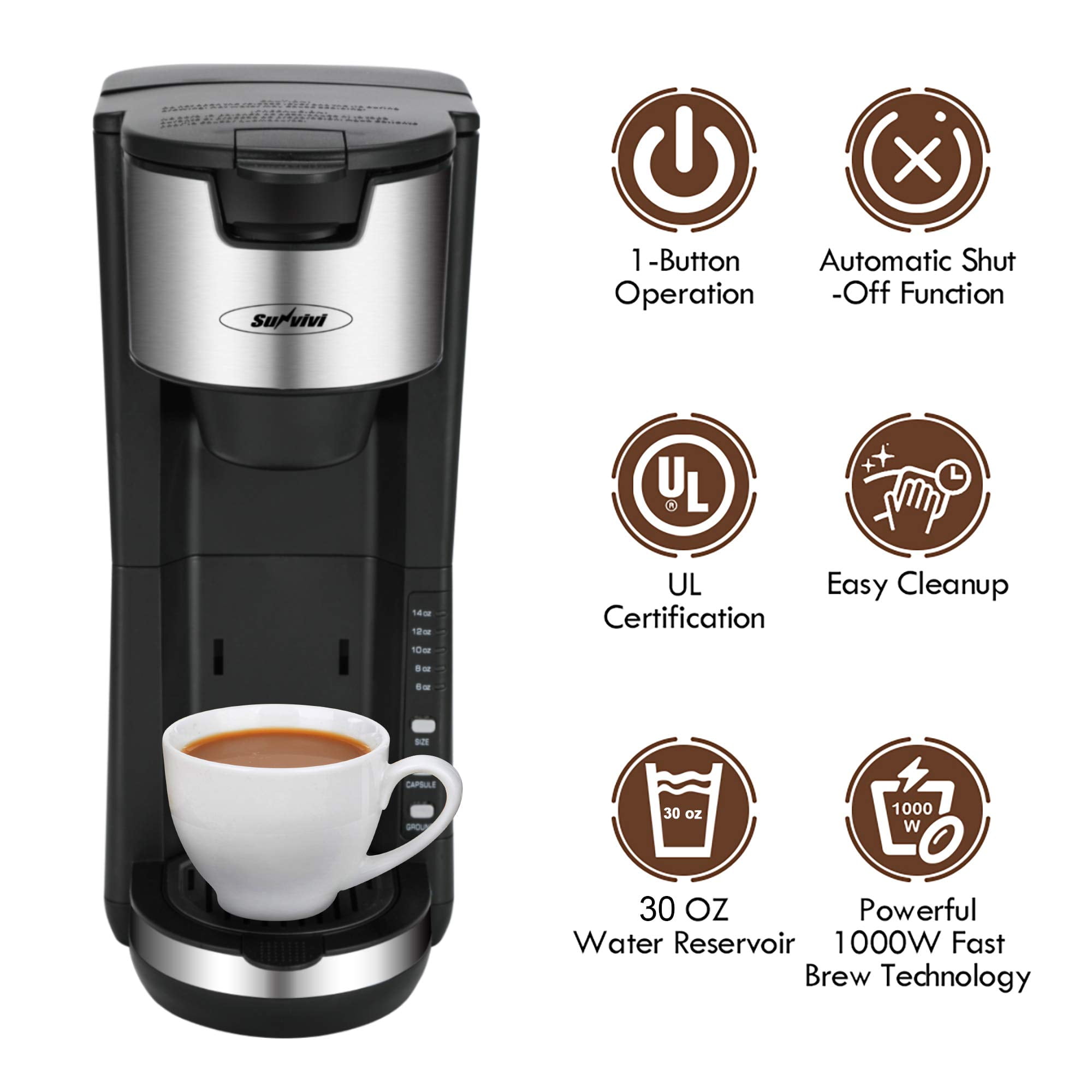 HOPETANA Single Serve Coffee Machine, 3-in-1 Pod Coffee Maker For