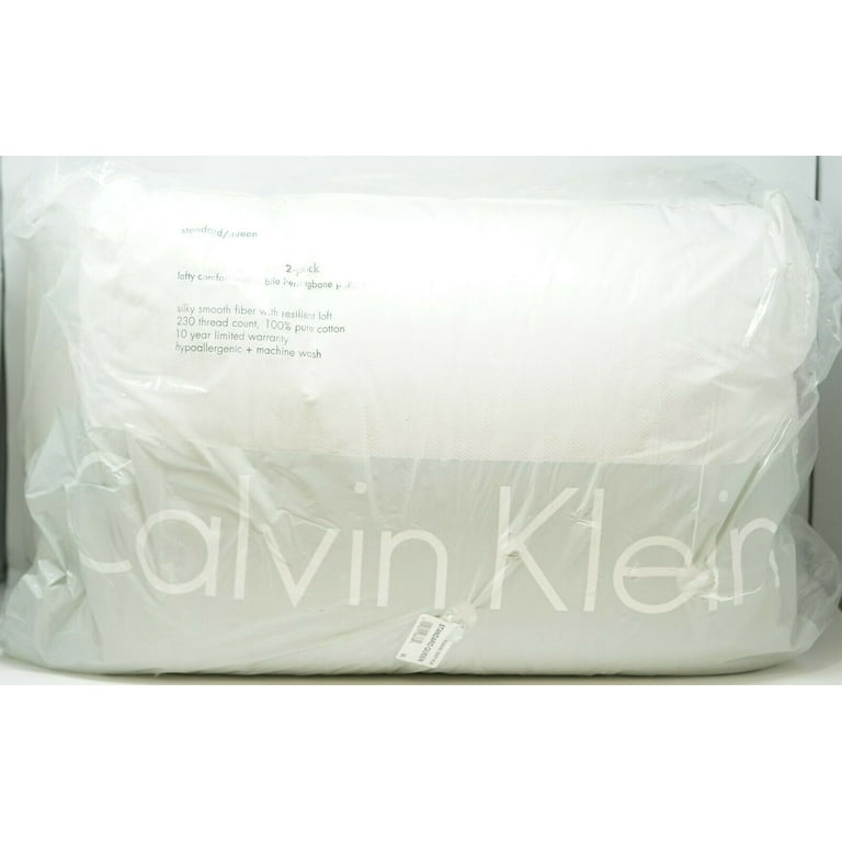 Calvin Klein Medium Herringbone Cotton Bed Pillow PAIR STANDARD QUEEN White