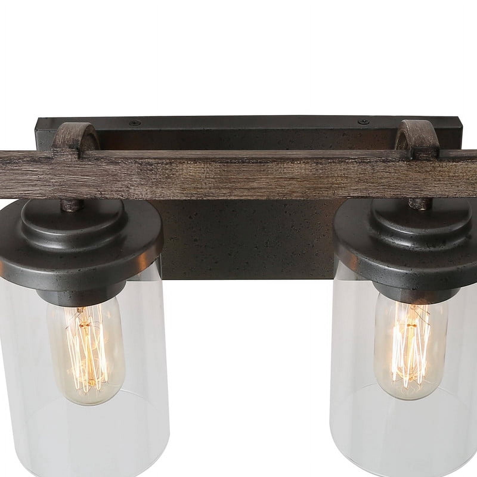 LNC 4-Light Black Cylinder Clear Glass Modern Farmhouse Wood Tone Bathroom Vanity Light