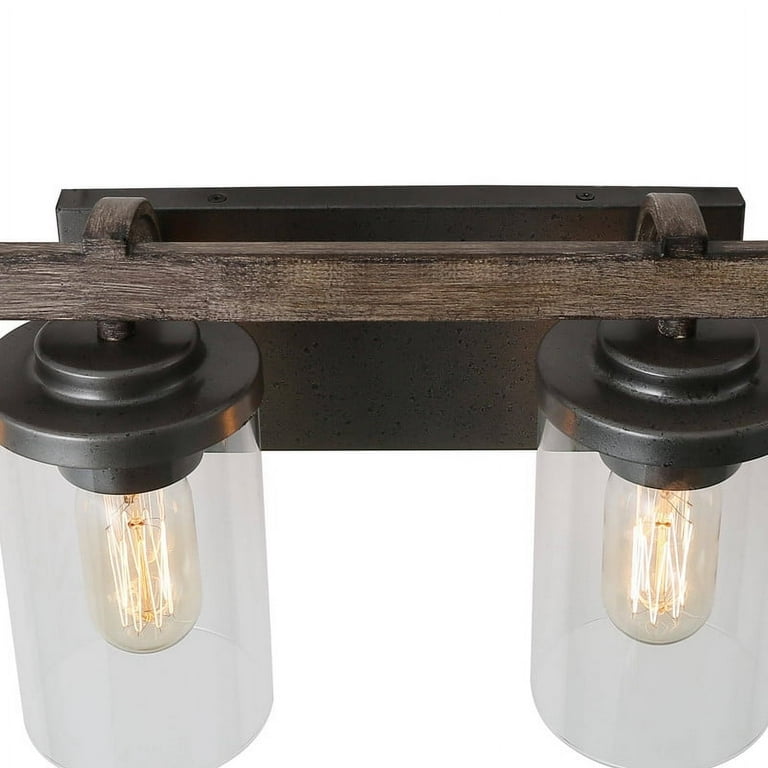 LNC 4-Light Black Cylinder Clear Glass Modern Farmhouse Wood