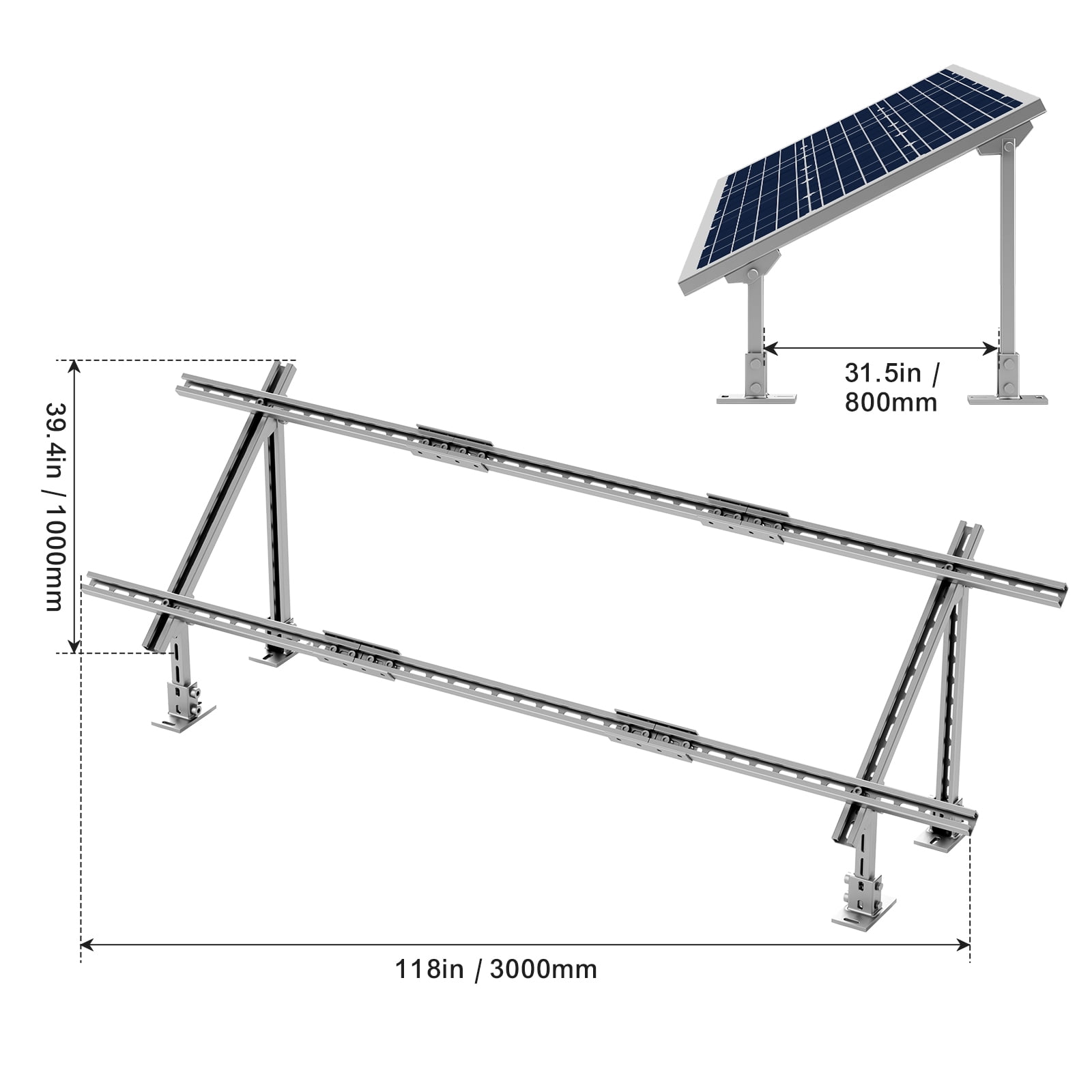 VEVOR Solar Panel Mounting Brackets, 30°-60° Adjustable Multi-Pieces Solar Panel Brackets for 1-4PCS Solar Panels, Carbon Steel Ground Mount Solar Panel Stand for Farms, RVs, Boats, Off-Grid System
